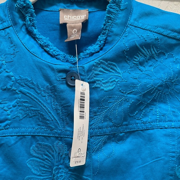 Chico's Vibrant Blue Embroidered Jean Jacket - Picture 3 of 6